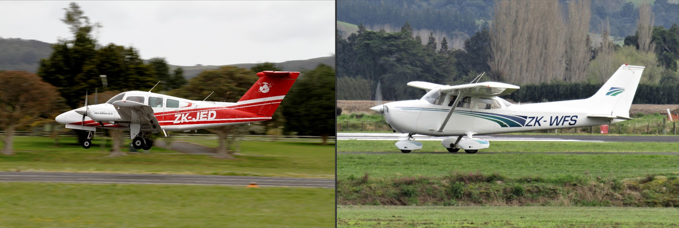 Composite image. Two aircraft; twin-engine Beech Duchess and single-engine Cessna 172 