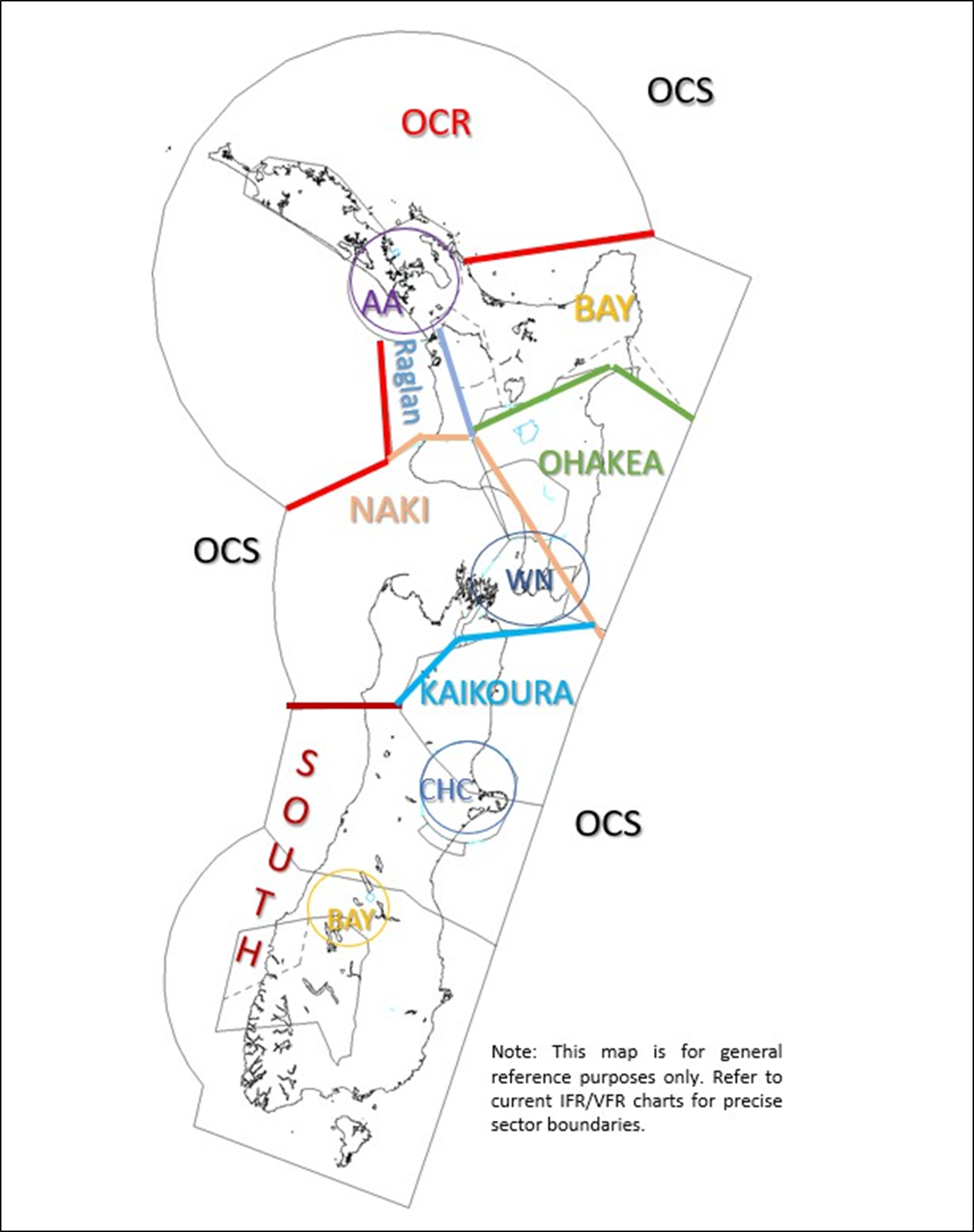 Map of New Zealand air traffic control sectors