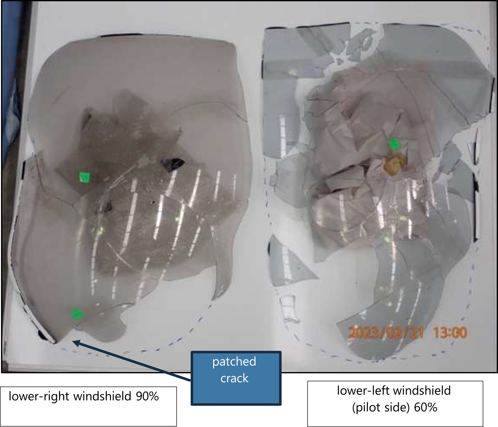 The images showing lower-right and lower-left windshields