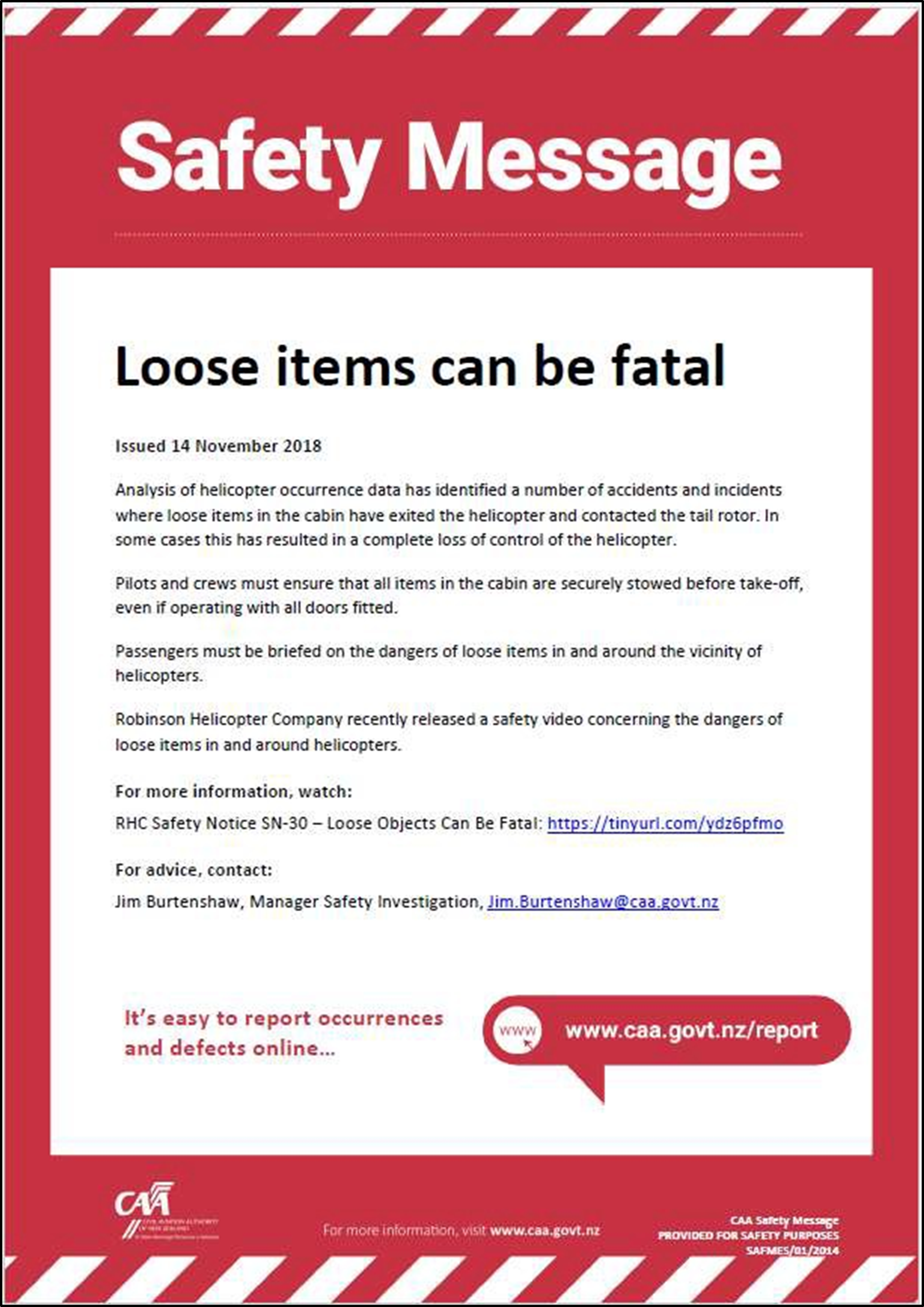 CAA Safety notice issued after this accident