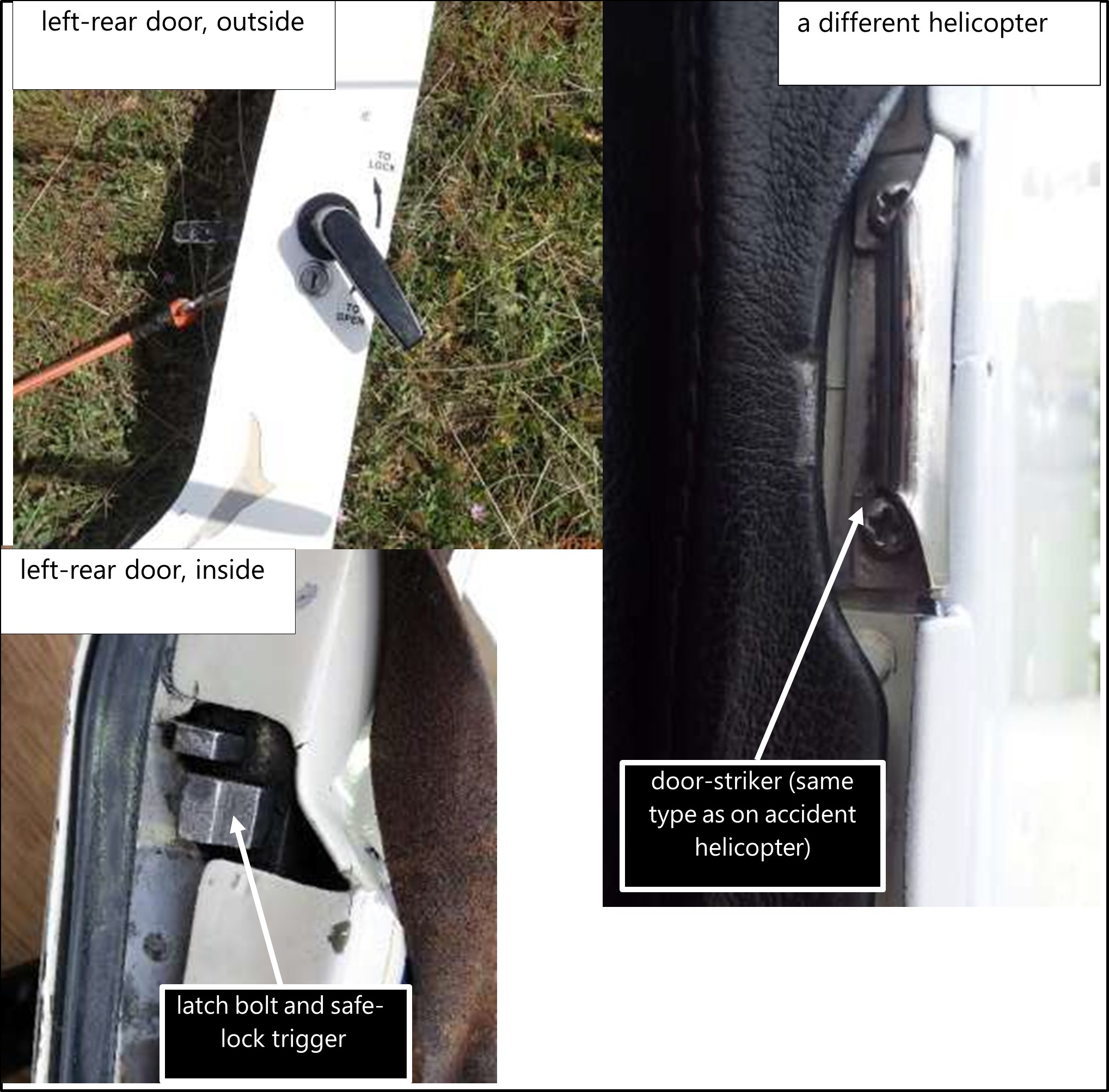 Figure 10: Rear door from the helicopter (left) and photograph of a door-striker on another helicopter (right)