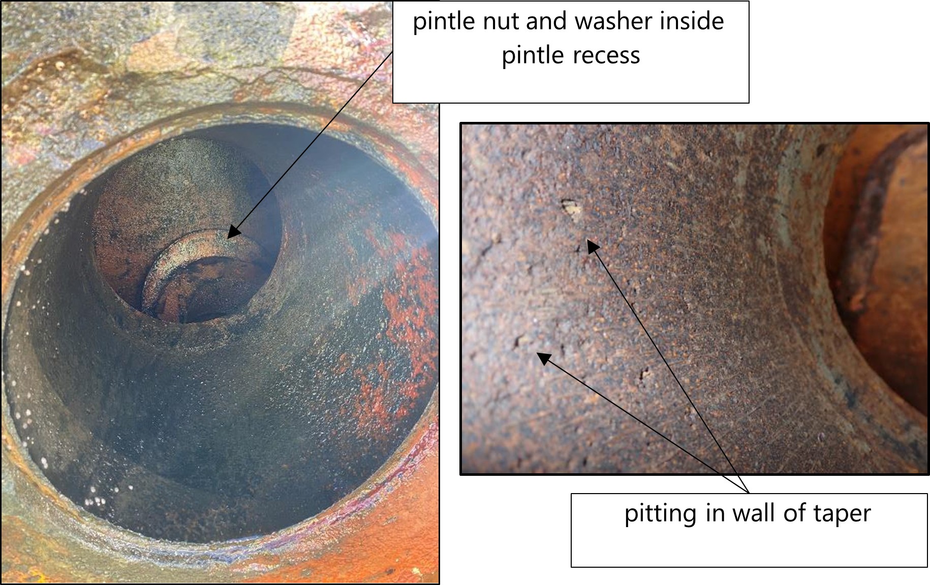 Collage of photographs showing the condition of taper in lower casting