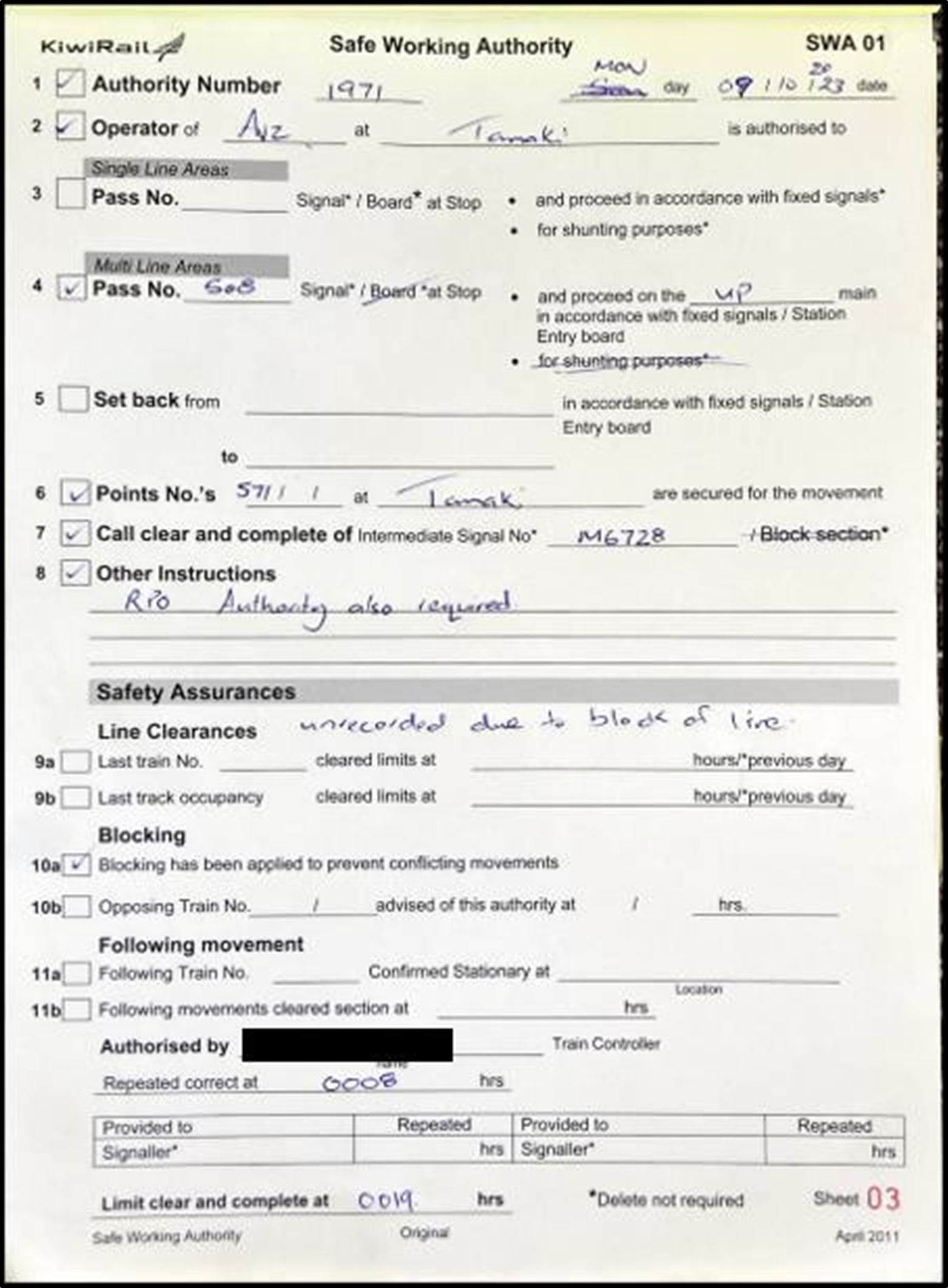 SWA issued to the operator of AV2