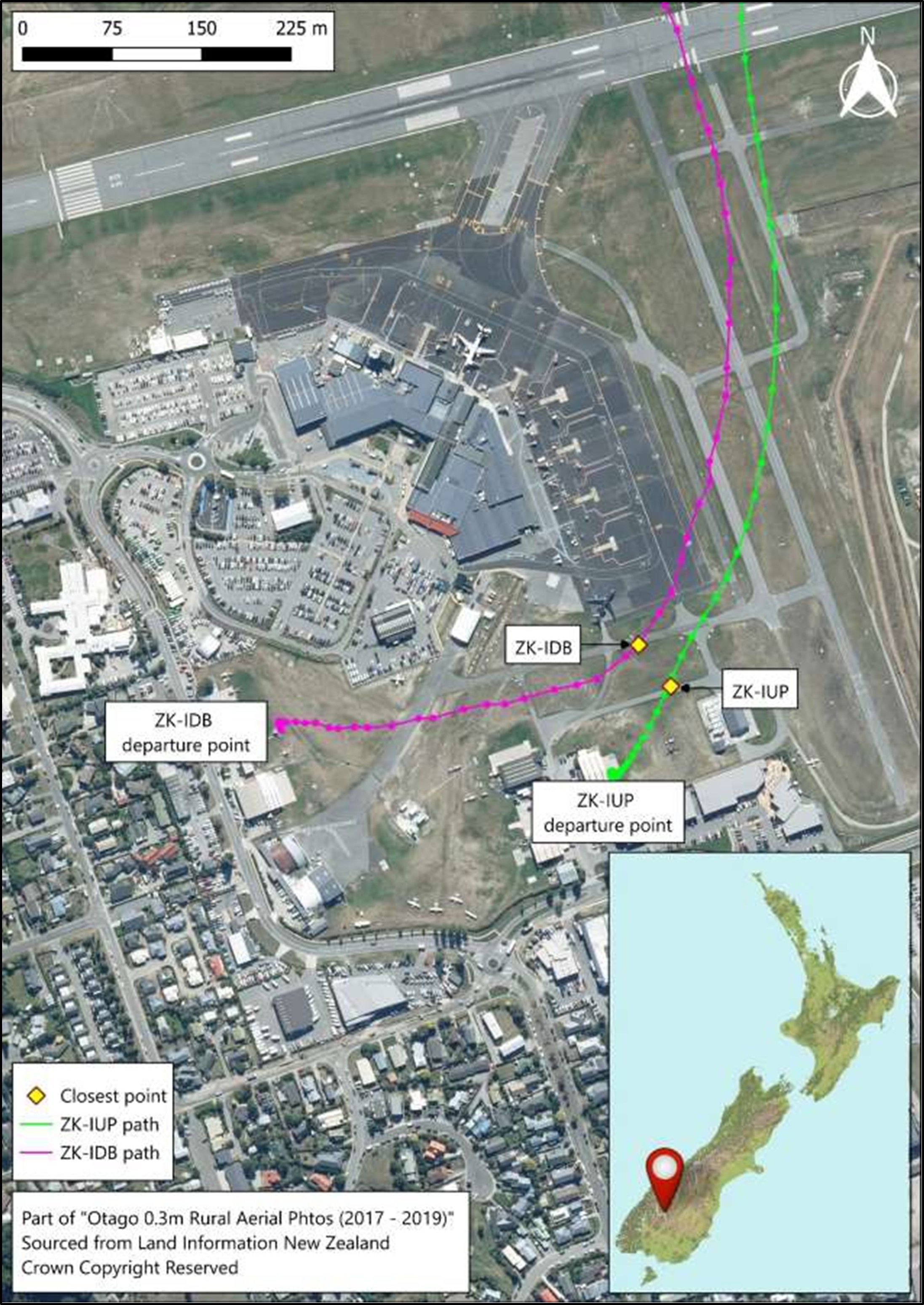 Figure 3: Queenstown Aerodrome – location of incident, when the helicopters were at the point of minimum separation