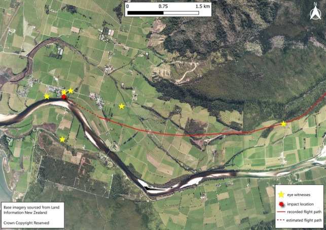 Figure 4: The last three minutes of the accident flight, showing witness locations