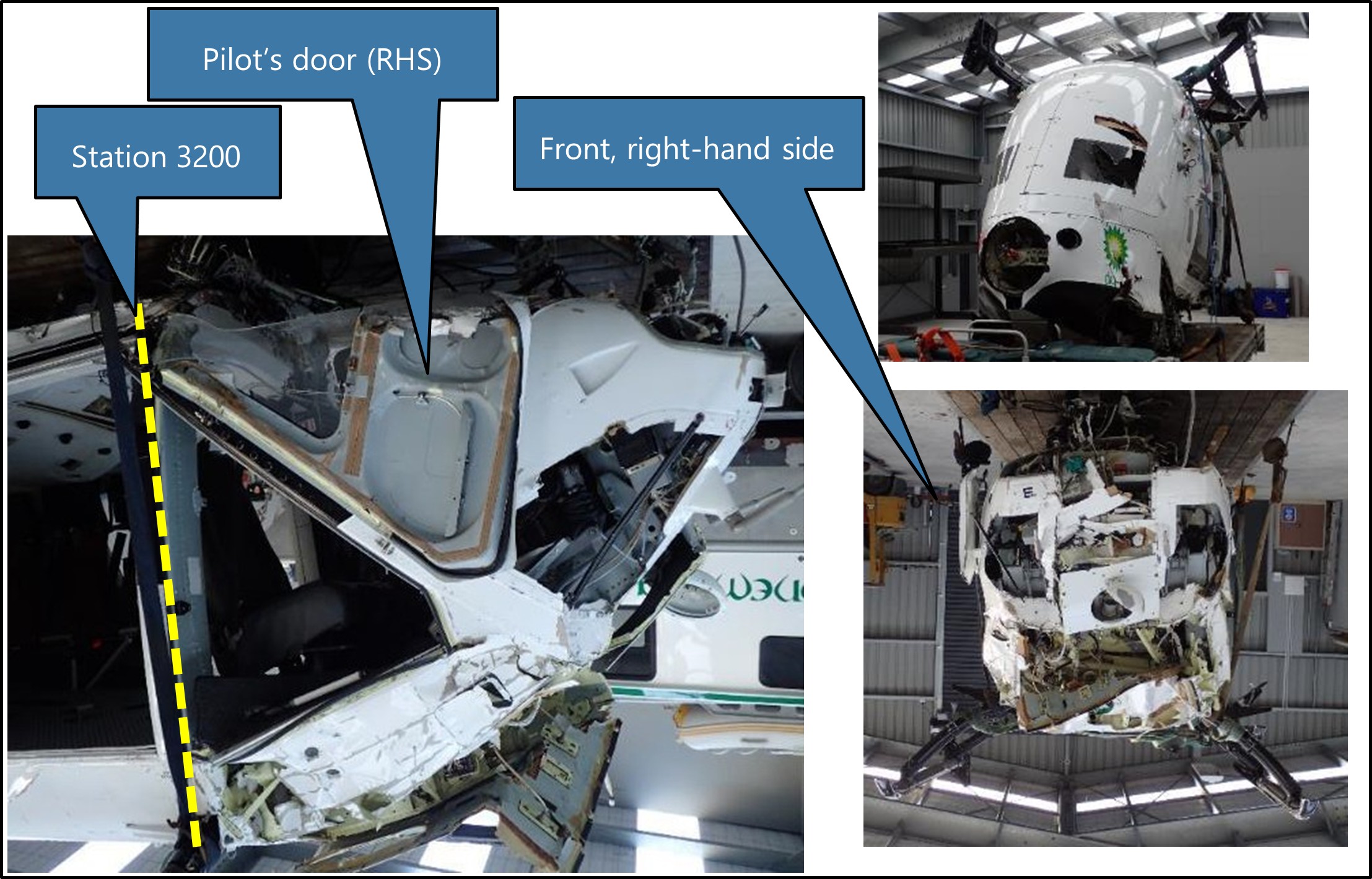 A group of photographs showing exterior damage