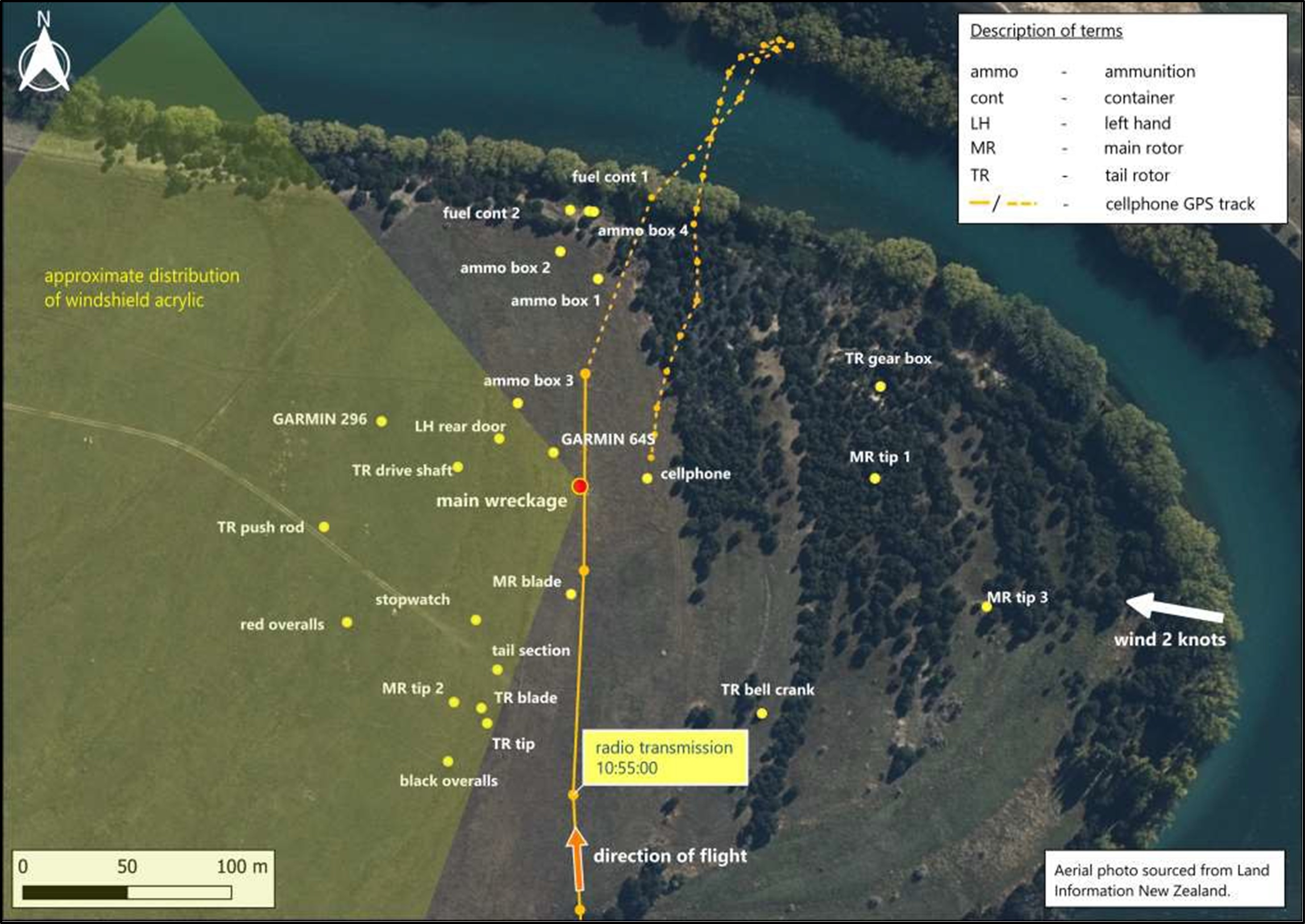 Figure 5: Wreckage map showing location of significant items