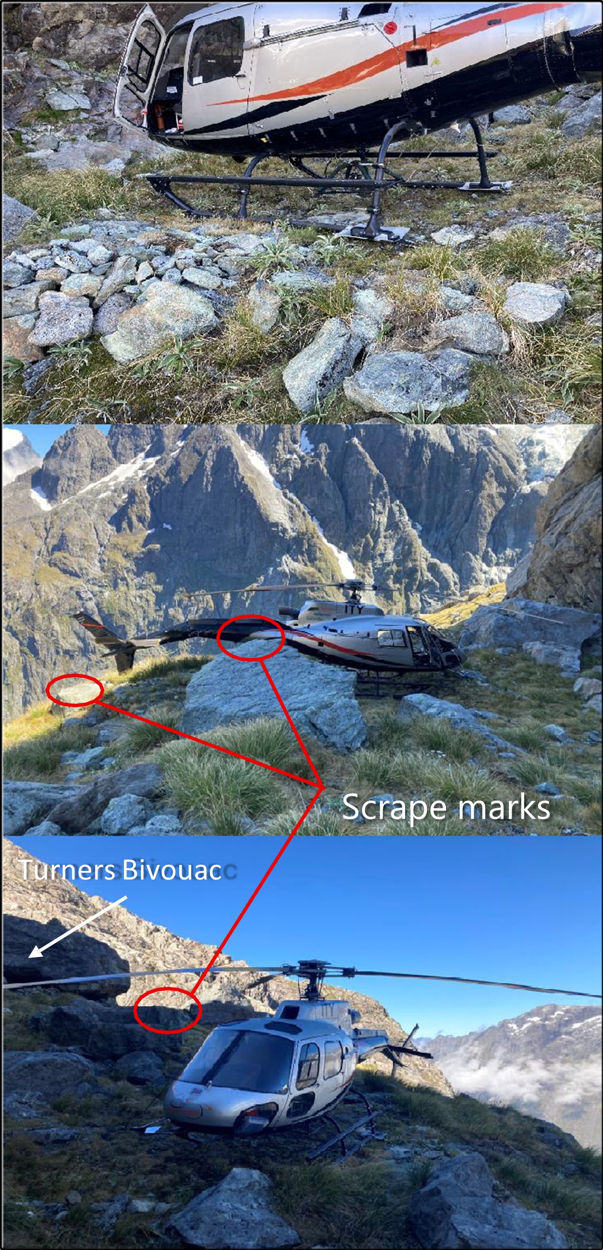 Photographs of ZK-ITY in situ at Turners Bivouac