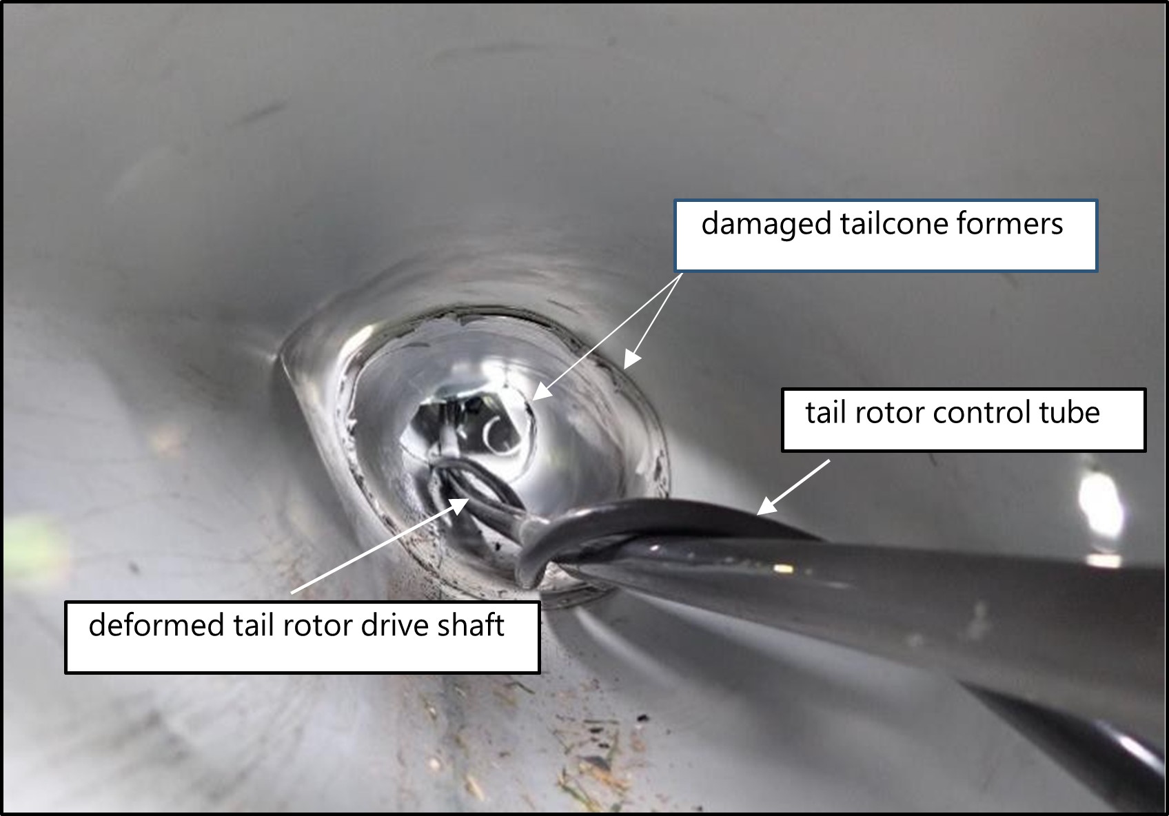 Photo of the view from inside tailcone, looking aft from bay three