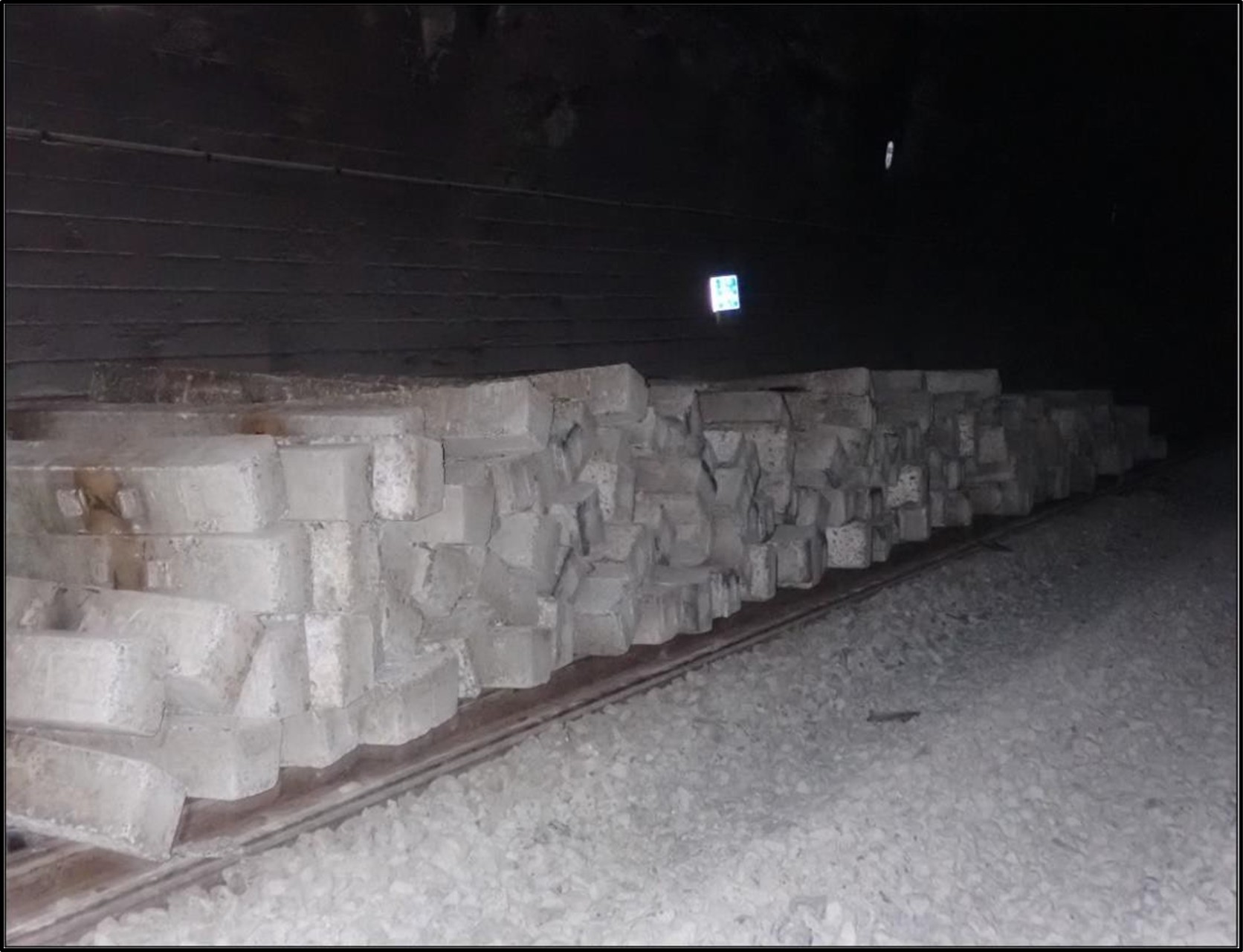 Concrete sleepers stacked on tunnel 19 up main line