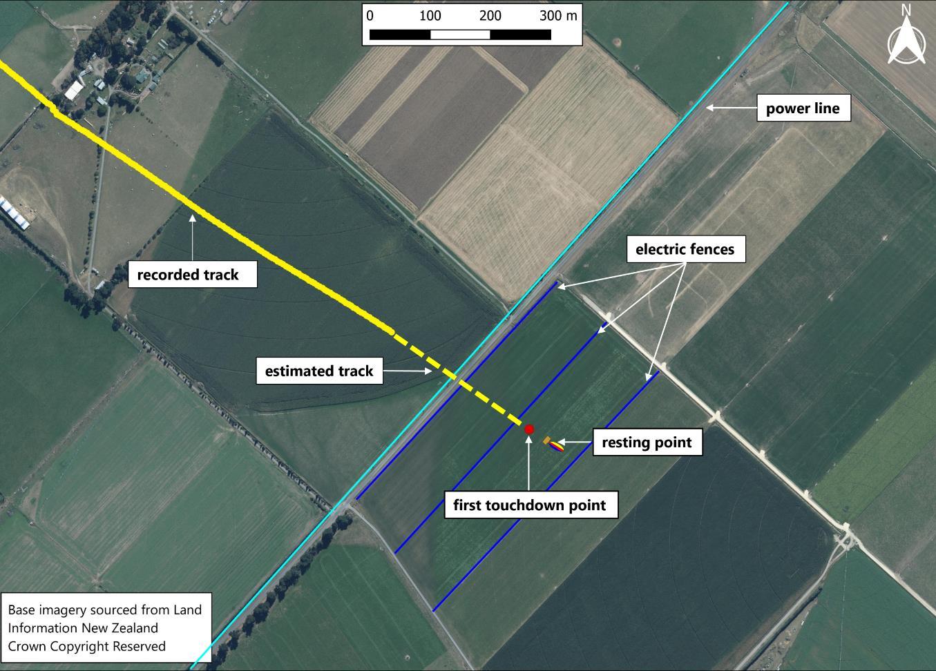 Aerial map view of the landing area