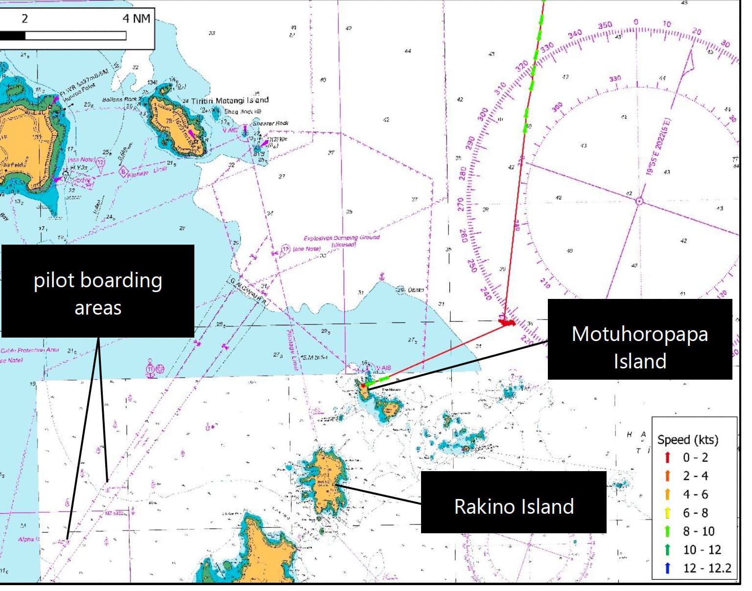 Track of Chokyu Maru No.68 and location of pilot boarding areas