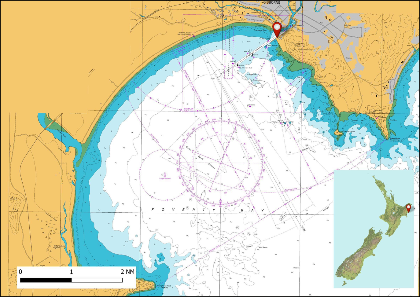 Location of accident plotted on NZ5571 Poverty Bay and Approaches to Gisborne