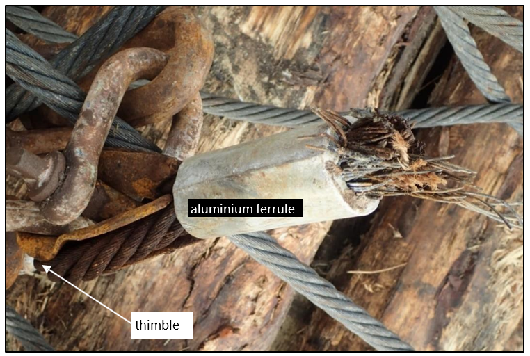 Photograph of the parted wire rope after the accident