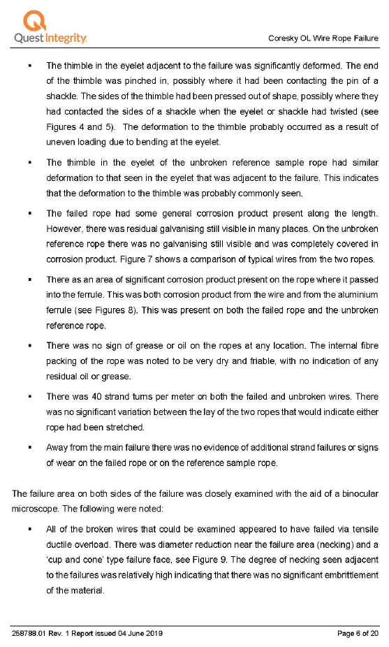 Quest&nbsp;Integrity&nbsp;visual&nbsp;and metallographic&nbsp;examination