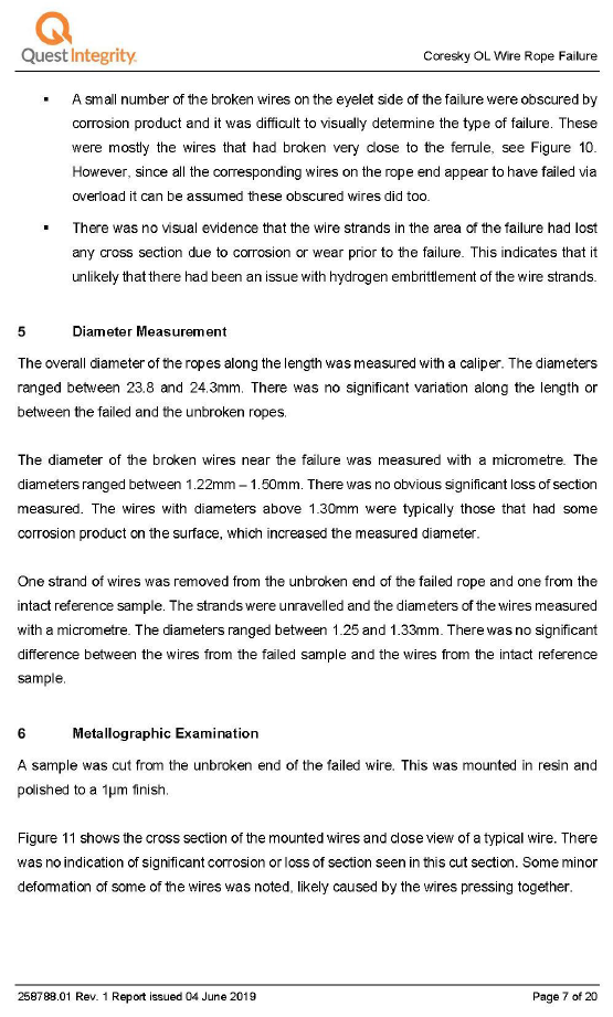 Quest&nbsp;Integrity&nbsp;visual&nbsp;and metallographic&nbsp;examination