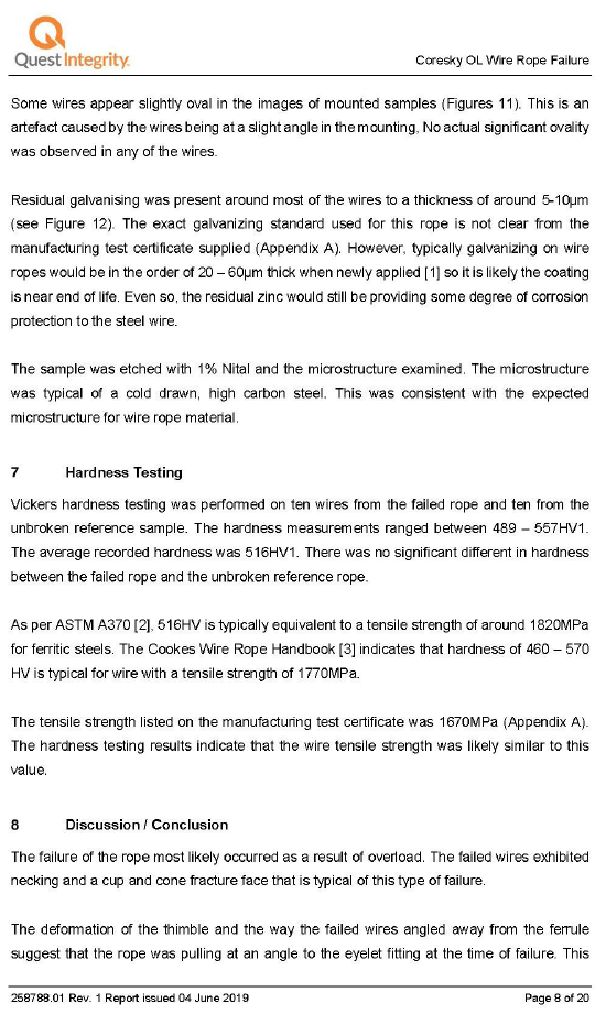 Quest&nbsp;Integrity&nbsp;visual&nbsp;and metallographic&nbsp;examination