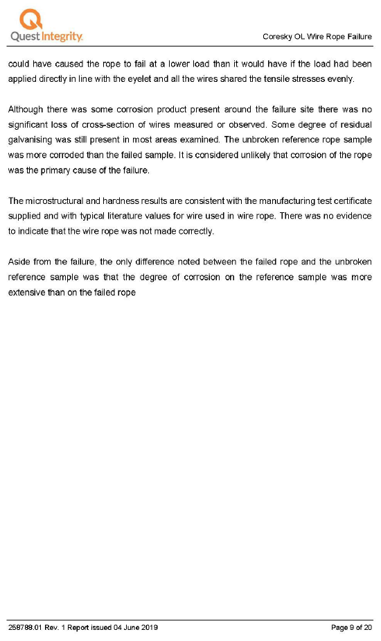 Quest&nbsp;Integrity&nbsp;visual&nbsp;and metallographic&nbsp;examination