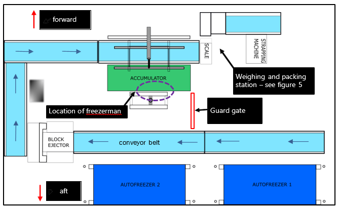 Layout of the freezers and freezer breakout area on board the San Granit