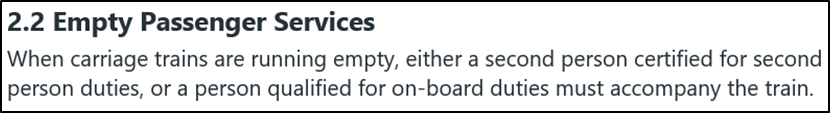 KiwiRail’s Operating Rule 2.2 for moving empty passenger carriages