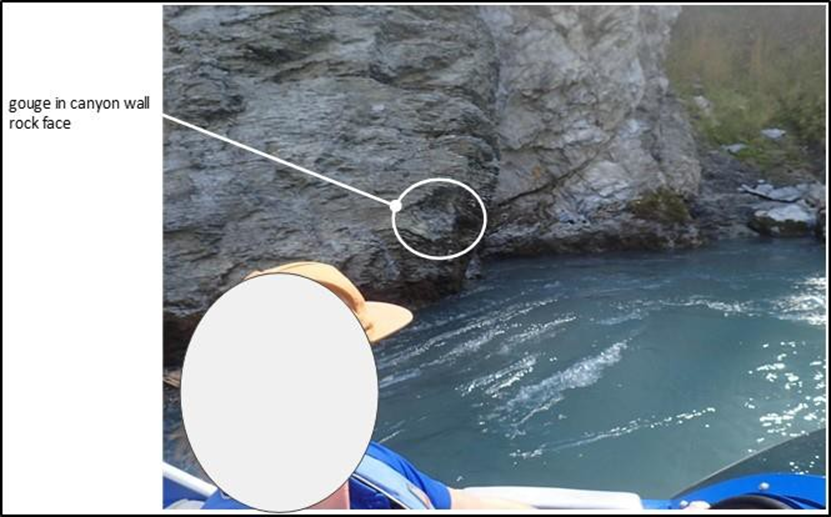 Photo showing location of the Discovery 2’s impact with the canyon wall