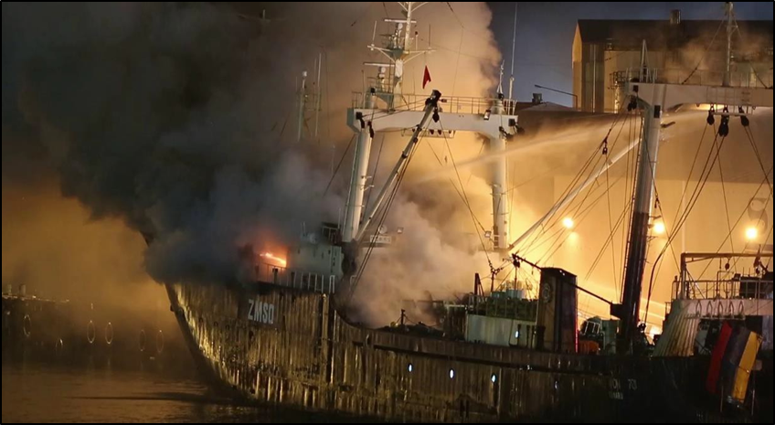 Photo of the Dong Won 701 on fire