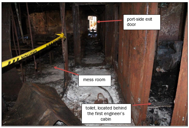 Fire damage to the officers’ deck, port side