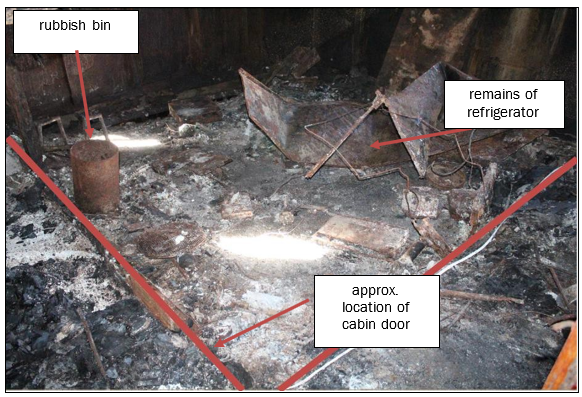 Fire damage to first engineer’s cabin
