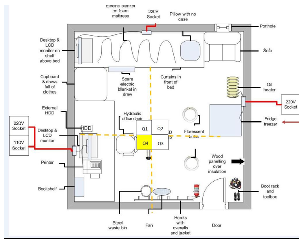 Plan layout drawing of first engineer’s cabin