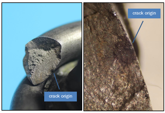 Fracture surfaces on the right rear spring MN1276