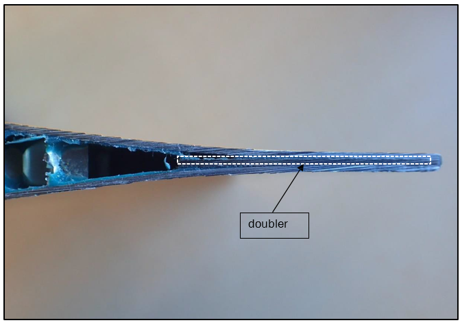 Cross-section of blade trailing edge, with doubler highlighted
