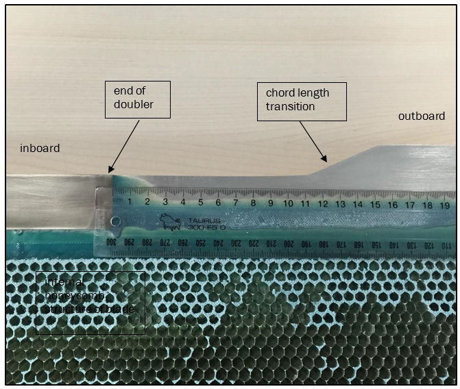View&nbsp;of&nbsp;C016-7&nbsp;blade&nbsp;with&nbsp;one&nbsp;skin&nbsp;removed,&nbsp;showing&nbsp;internal&nbsp;doubler
