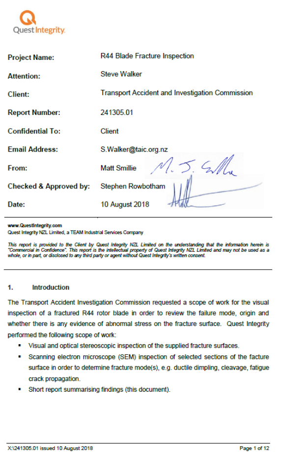 Quest Integrity NZL metallurgical examination report
