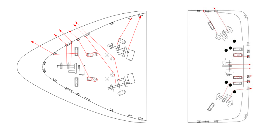 Bow (left) and stern (right) mooring and securing arrangements