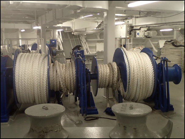 Split drum mooring winch used to secure mooring lines on board the Seabourn Encore