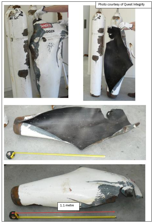 Initiation of the failure (1.1 metre from the base of the cylinder)