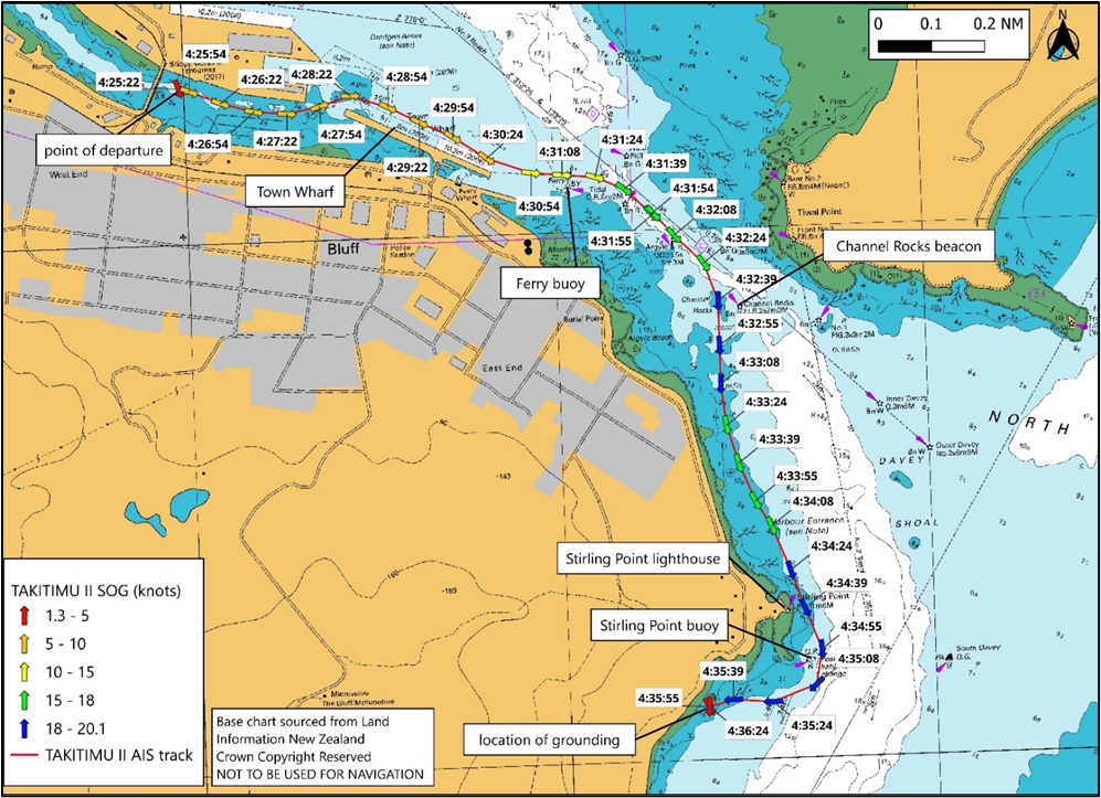 Outbound track of Takitimu&nbsp;II leading up to the accident