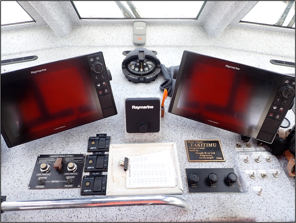 Raymarine multi-screens in wheelhouse of Takitimu II