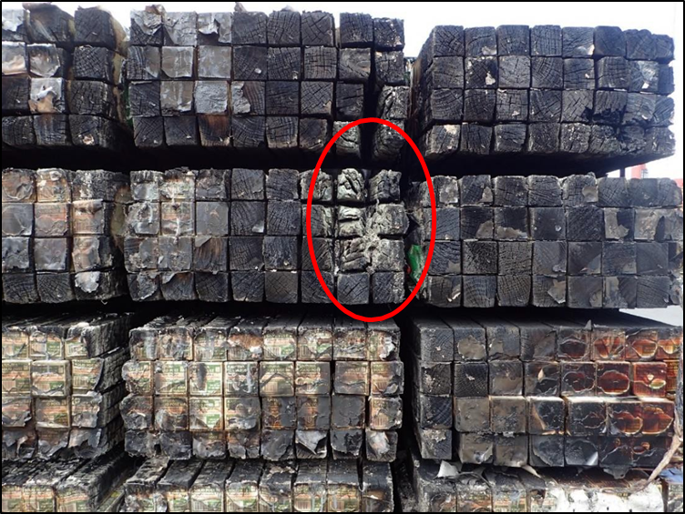 Timber packet showing origin of fire