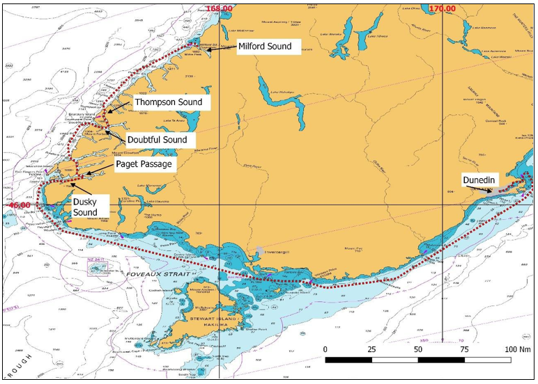 Extract of chart showing route of the L’Austral