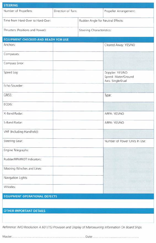  International Chamber of Shipping, Bridge Procedures Guide – Annex A2 Pilot Card