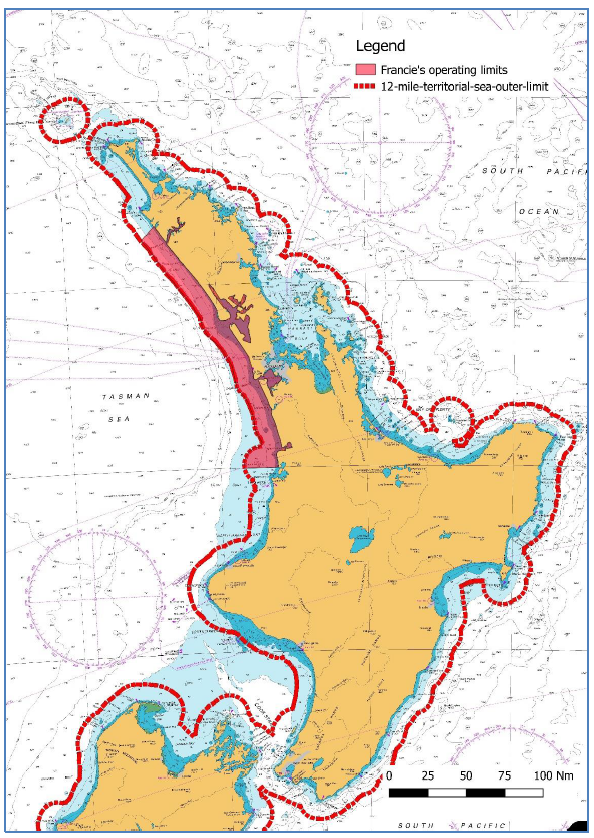 Extract of chart NZ 23 showing the operating limits of the Fran
