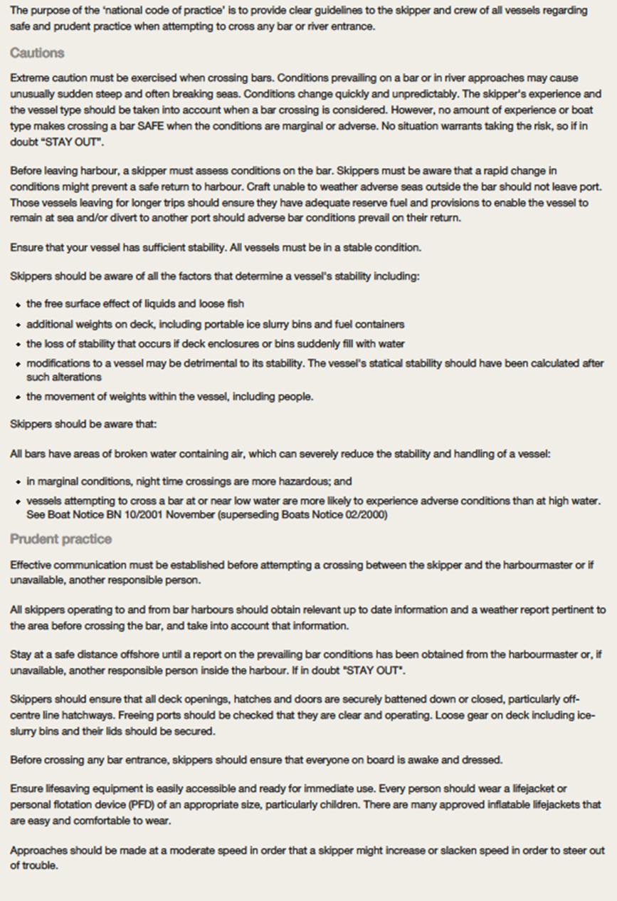 National Code of Practice for Bar Crossings