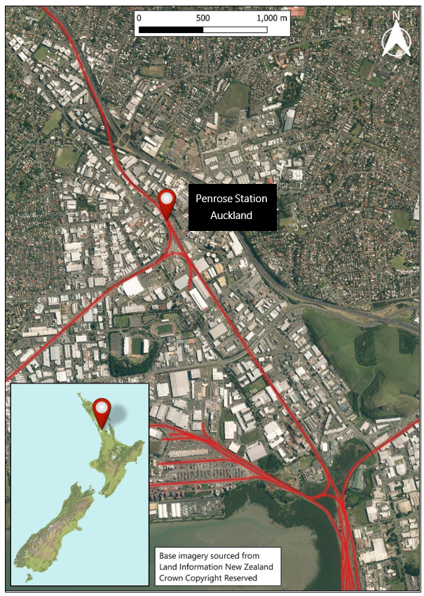 Location of incident at Penrose, Auckland, New Zealand