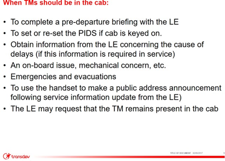Transdev staff briefing on Rule 117