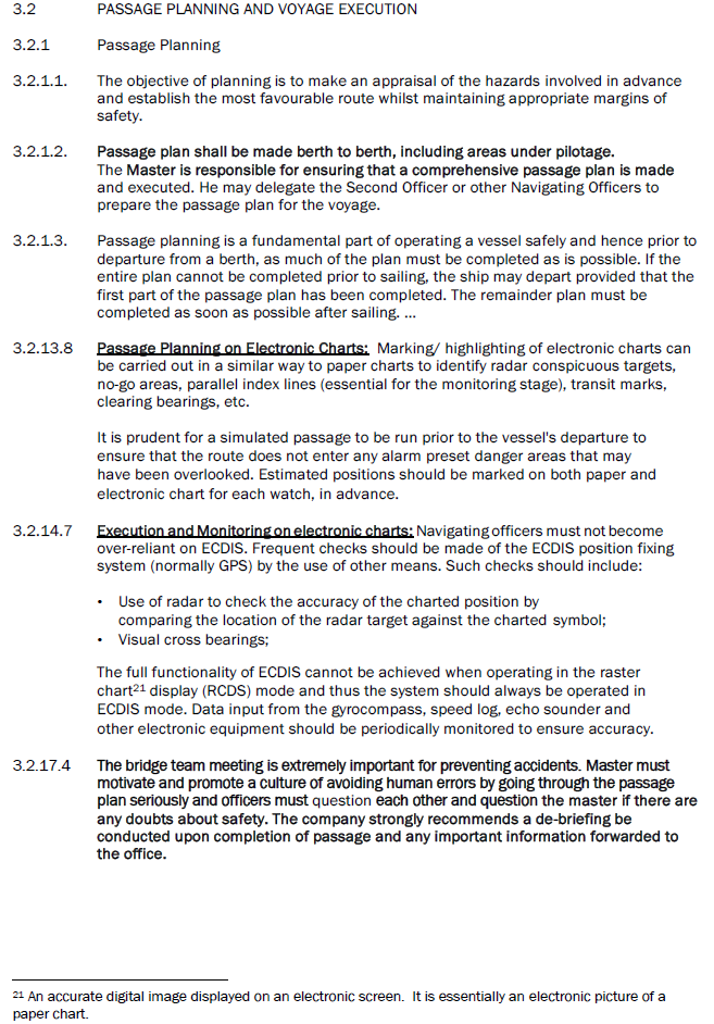 Excerpts from Anglo-Eastern Ship Management’s shipboard procedures manual