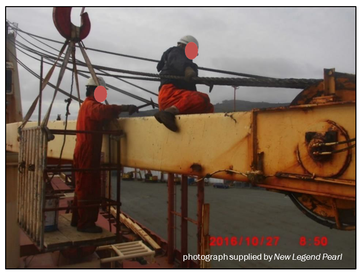 Photograph supplied by New Legend Pearl showing crew&nbsp;working&nbsp;at&nbsp;height&nbsp;without&nbsp;full&nbsp;fall protection