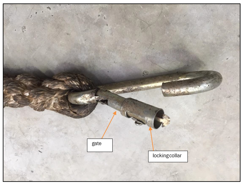 The damaged safety hook