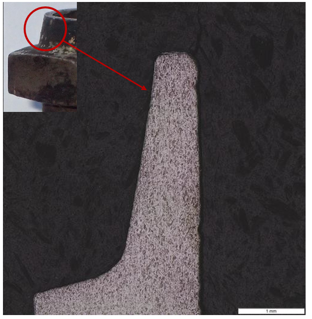 Failed spark plug – unswaged (showing the original grain structure)