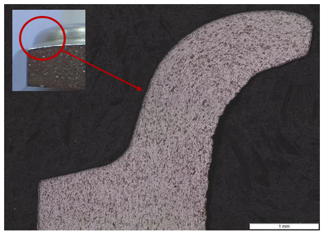 New spark plug – swaged&nbsp;(showing&nbsp;the&nbsp;bending&nbsp;of&nbsp;the&nbsp;grain&nbsp;structure)